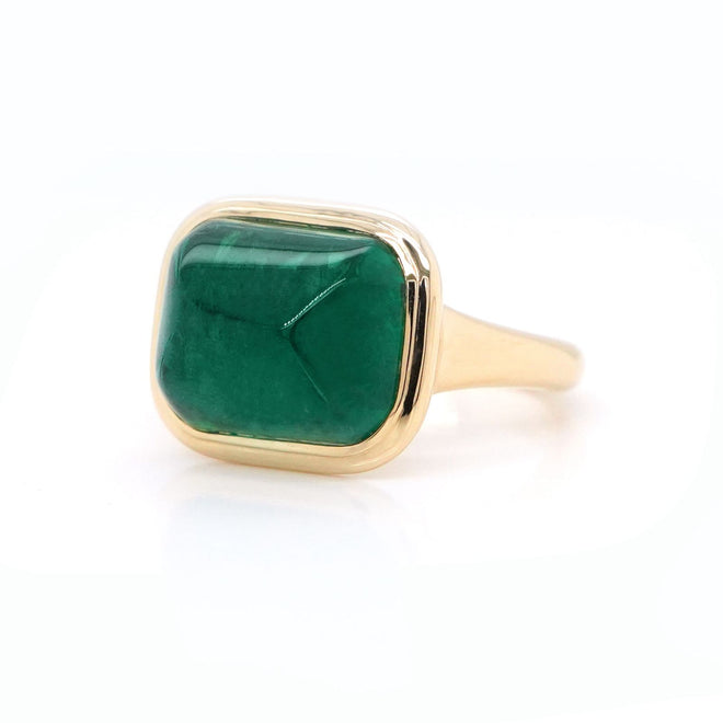 re-25032-12.03 cts Minor Oil Cushion Sugarloaf Emerald Ring