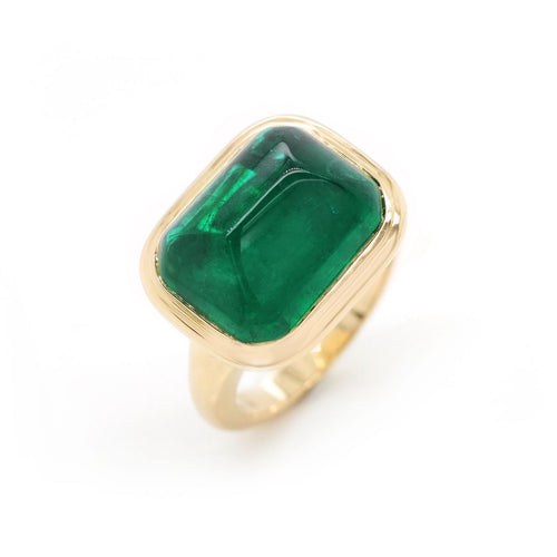 re-25032-12.03 cts Minor Oil Cushion Sugarloaf Emerald Ring