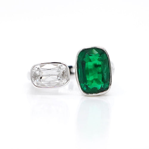 re-25033-2.617  0.90 cts Minor Oil Cushion Emerald with Diamond Ring