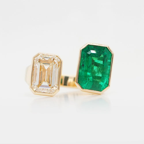 re-25034-3.93  3.00 cts Minor Oil Octagon Emerald with Diamond Ring