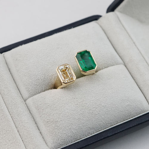 re-25034-3.93  3.00 cts Minor Oil Octagon Emerald with Diamond Ring