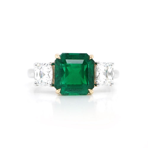 re-25036-3.17  0.60  0.57 cts Minor Oil Octagon Emerald with Diamond Ring