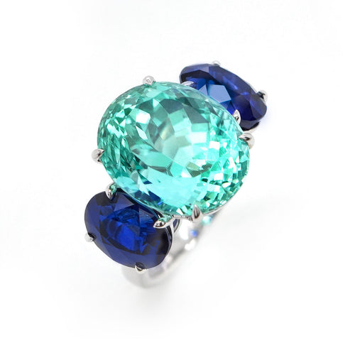 rg-25004-16.12  3.90  3.53 cts Paraiba with Oval Blue Sapphire Ring