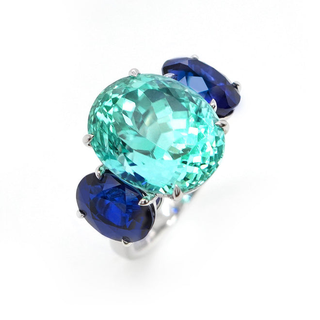 rg-25004-16.12  3.90  3.53 cts Paraiba with Oval Blue Sapphire Ring
