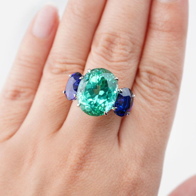 rg-25004-16.12  3.90  3.53 cts Paraiba with Oval Blue Sapphire Ring