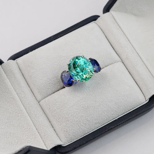 rg-25004-16.12  3.90  3.53 cts Paraiba with Oval Blue Sapphire Ring