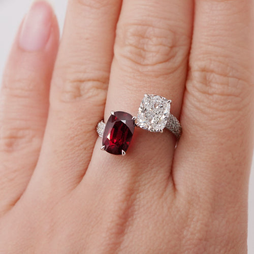 rr-25015-4.04  2.25 cts Cushion Ruby with Diamond Ring