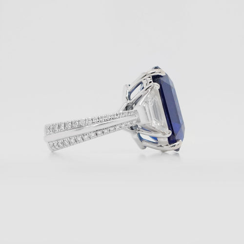 rs-25012-18.60 cts Blue Octagon Sapphire with Diamond Ring ( ENQUIRE)