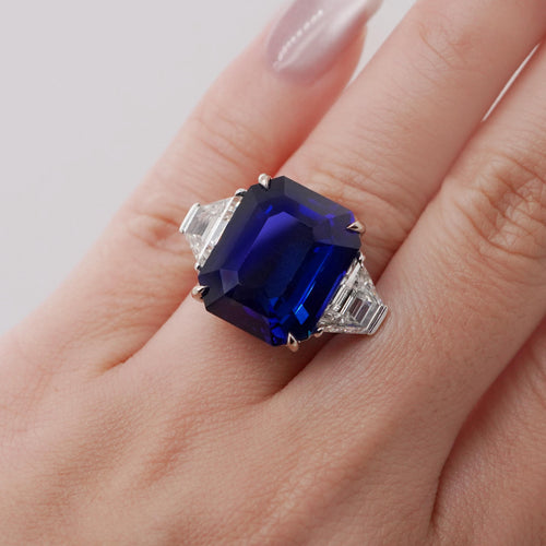 rs-25012-18.60 cts Blue Octagon Sapphire with Diamond Ring ( ENQUIRE)