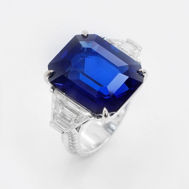 rs-25012-18.60 cts Blue Octagon Sapphire with Diamond Ring ( ENQUIRE)