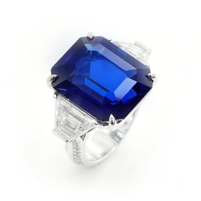 18.60 cts Blue Octagon Sapphire with Diamond Ring ( ENQUIRE)