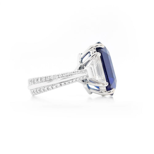18.60 cts Blue Octagon Sapphire with Diamond Ring ( ENQUIRE)