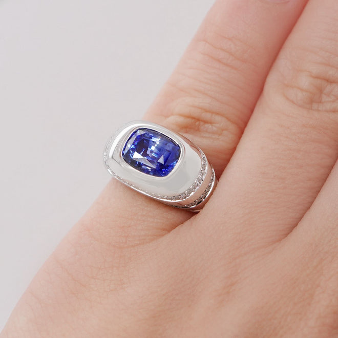rs-25013-2.859 cts Blue Cushion Sapphire Ring