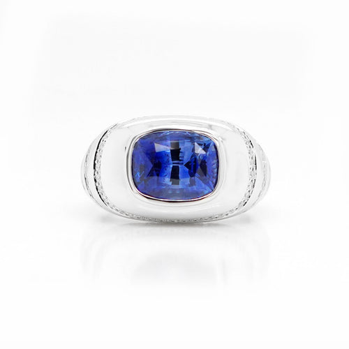 rs-25013-2.859 cts Blue Cushion Sapphire Ring
