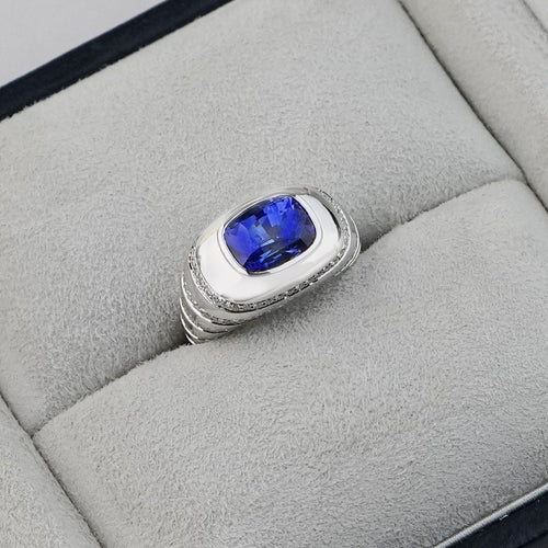 rs-25013-2.859 cts Blue Cushion Sapphire Ring