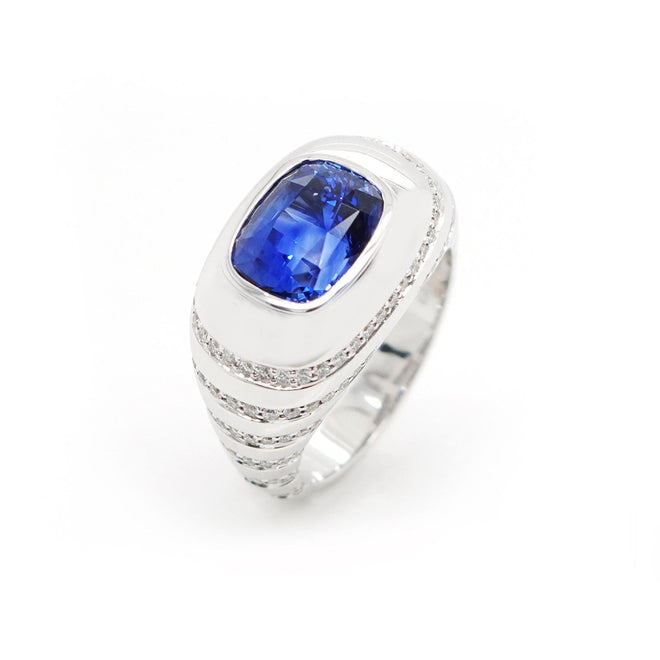 rs-25013-2.859 cts Blue Cushion Sapphire Ring