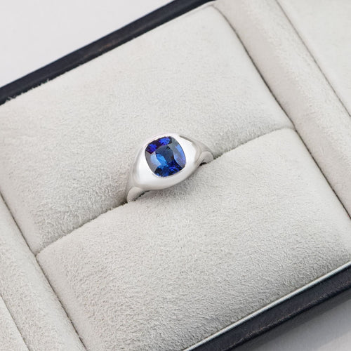 rs-25014-1.92 cts Blue Cushion Sapphire Pinky Ring