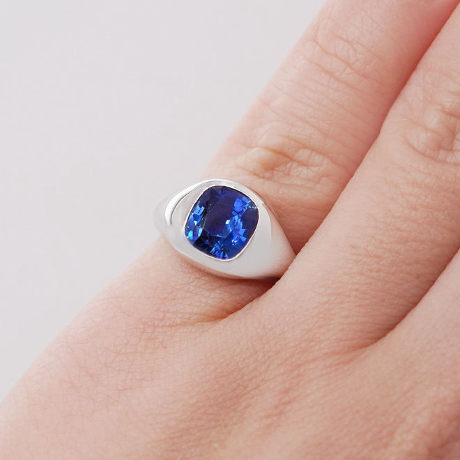 rs-25014-1.92 cts Blue Cushion Sapphire Pinky Ring