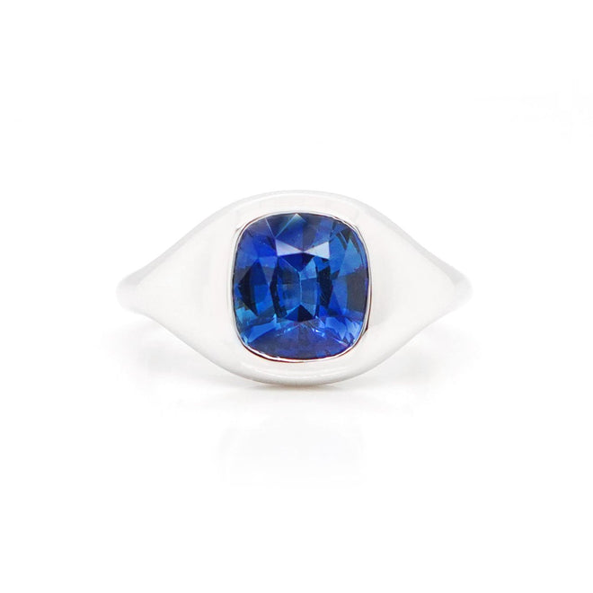 rs-25014-1.92 cts Blue Cushion Sapphire Pinky Ring